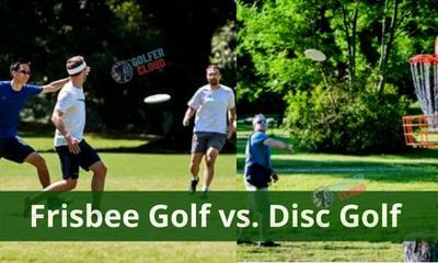 It is an image of frisbee golf vs. disc golf playing field.