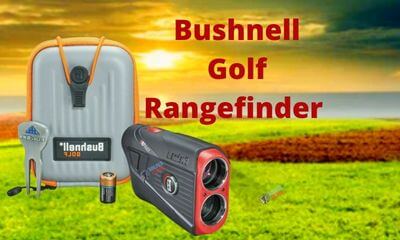The image shows the  Bushnell Golf Rangefinder with the necessary accessories require to use it in the golf course.
