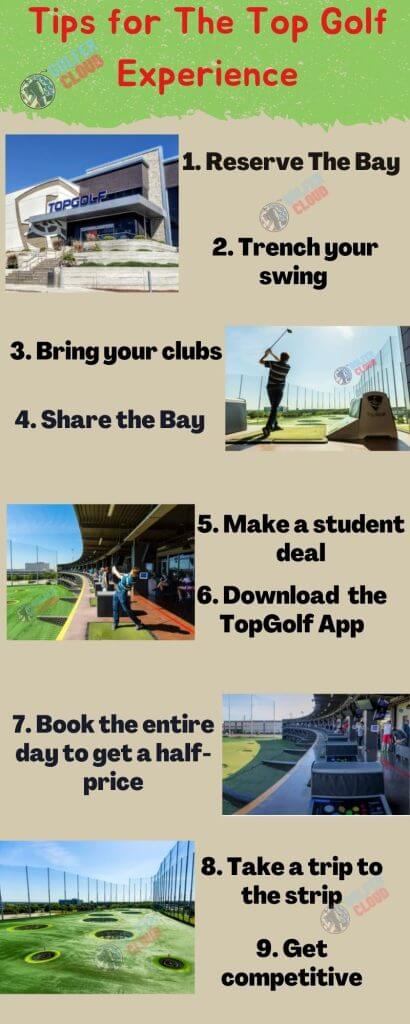The image shows the experts' tips for the top golf experience. Infographic